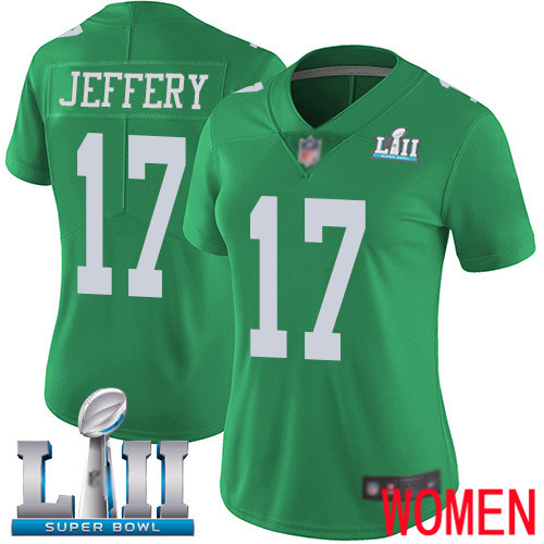 Women Philadelphia Eagles #17 Alshon Jeffery Limited Green Rush Vapor Untouchable NFL Jersey Super Bowl LII